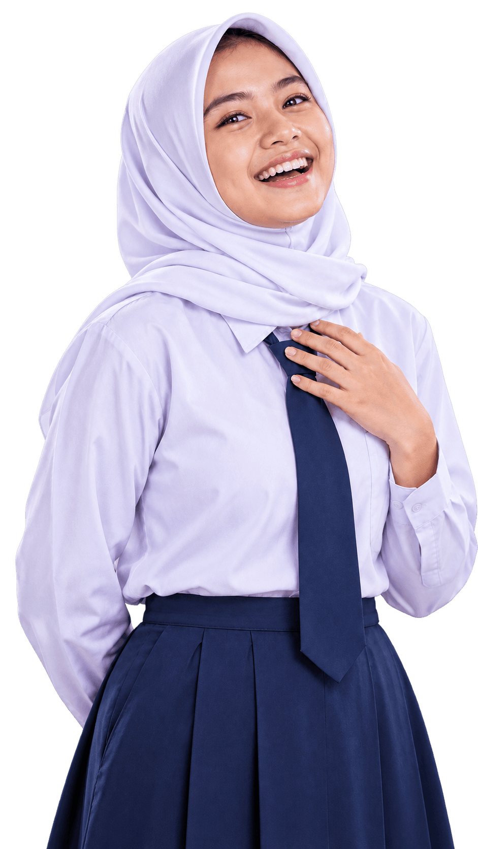 Siswi SMA Neo dengan latar merah