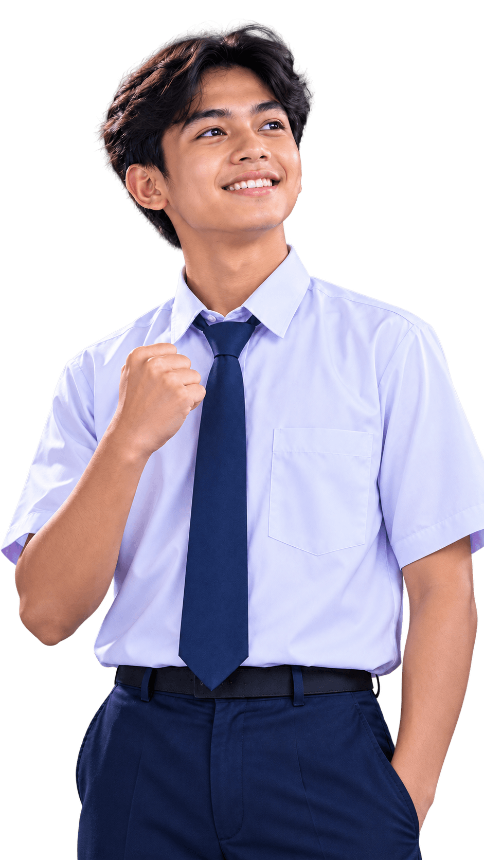 Siswa SMA Neo dengan latar biru