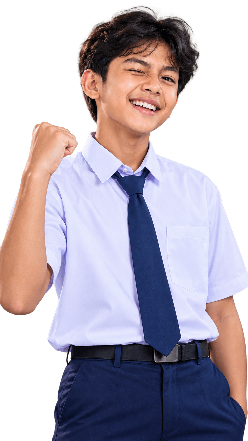 Siswa SMP Neo dengan latar hijau
